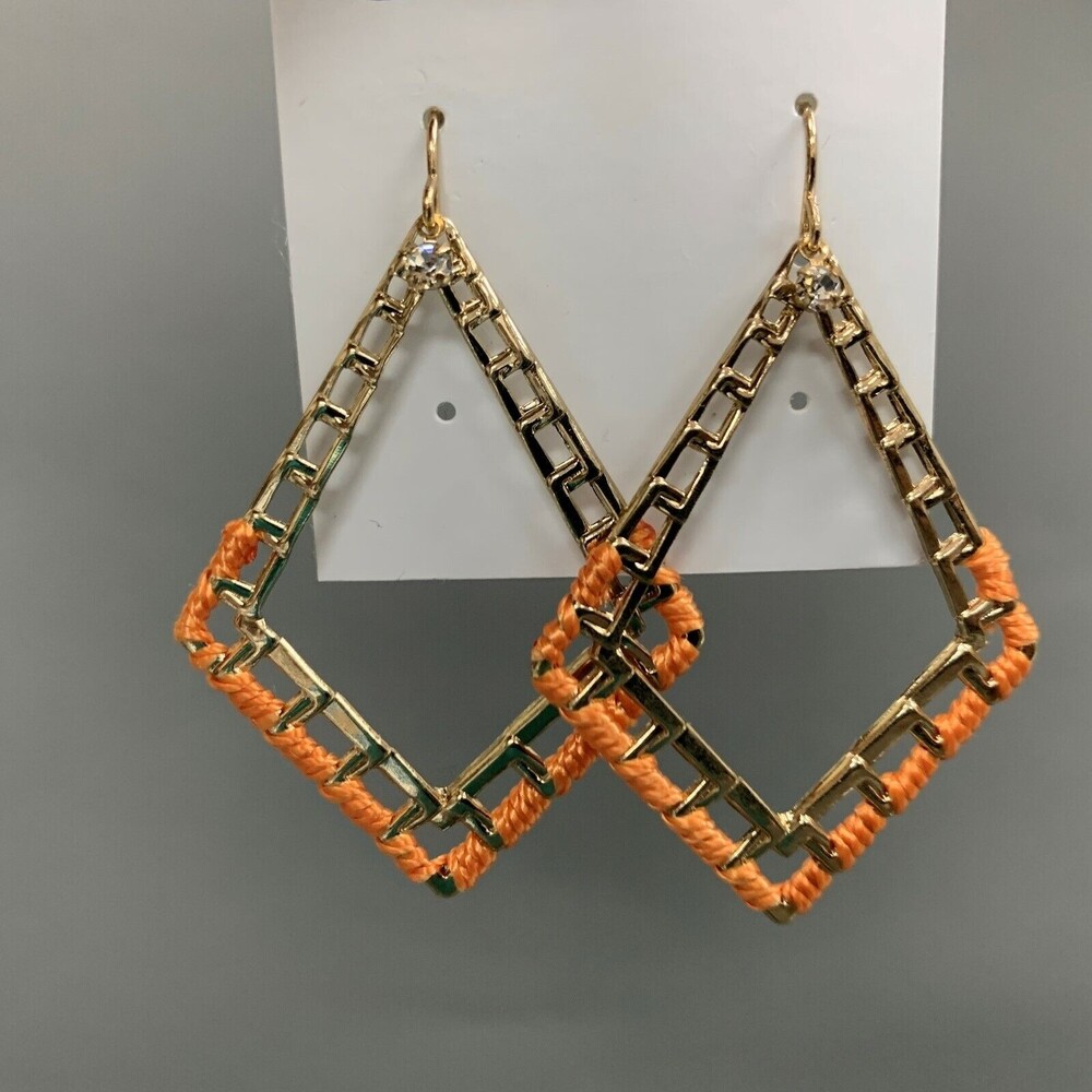 Bay to‎ Baubles Diamond Shape Gold-tone Orange Rhinestone Earrings
